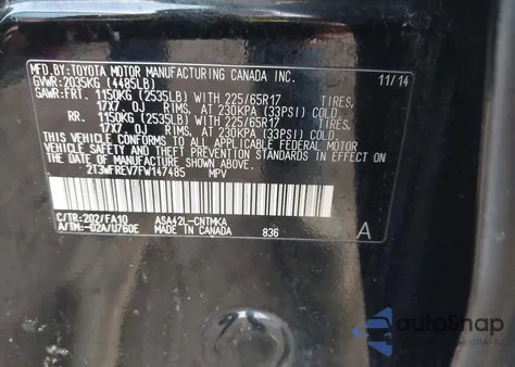 2015 Toyota Rav4 Xle из США, поврежденный, VIN 2T3WFREV7FW147485